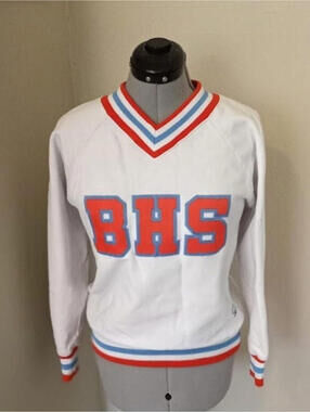 Vintage Varsity BHS Cheerleader Sweater, Size Small White + Orange Pullover